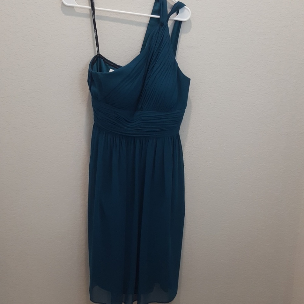 One shoulder turquoise dress